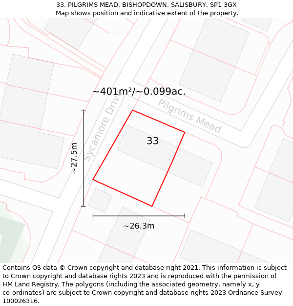 33, PILGRIMS MEAD, BISHOPDOWN, SALISBURY, SP1 3GX: Plot and title map