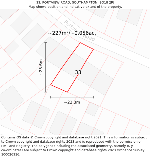 33, PORTVIEW ROAD, SOUTHAMPTON, SO18 2RJ: Plot and title map