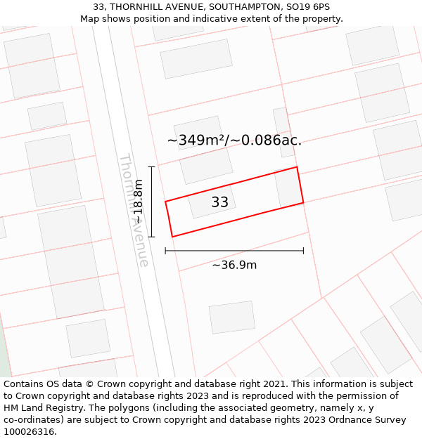 33, THORNHILL AVENUE, SOUTHAMPTON, SO19 6PS: Plot and title map