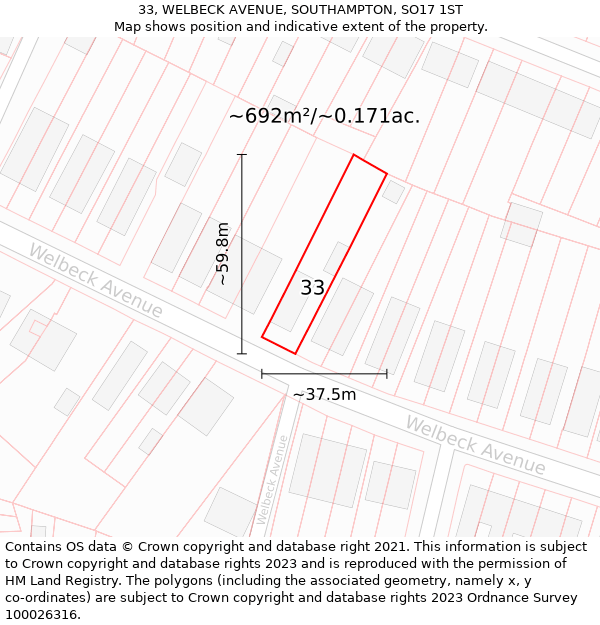 33, WELBECK AVENUE, SOUTHAMPTON, SO17 1ST: Plot and title map