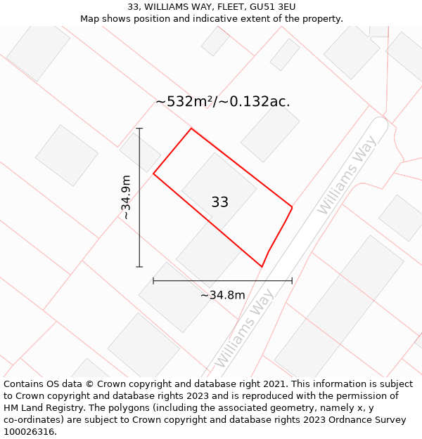 33, WILLIAMS WAY, FLEET, GU51 3EU: Plot and title map