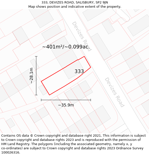 333, DEVIZES ROAD, SALISBURY, SP2 9JN: Plot and title map