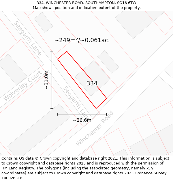 334, WINCHESTER ROAD, SOUTHAMPTON, SO16 6TW: Plot and title map