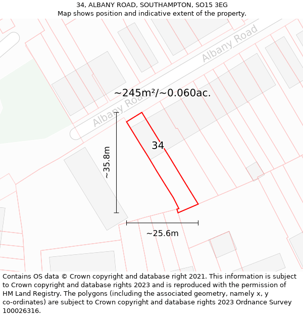 34, ALBANY ROAD, SOUTHAMPTON, SO15 3EG: Plot and title map