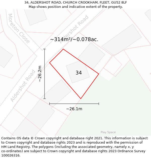 34, ALDERSHOT ROAD, CHURCH CROOKHAM, FLEET, GU52 8LF: Plot and title map