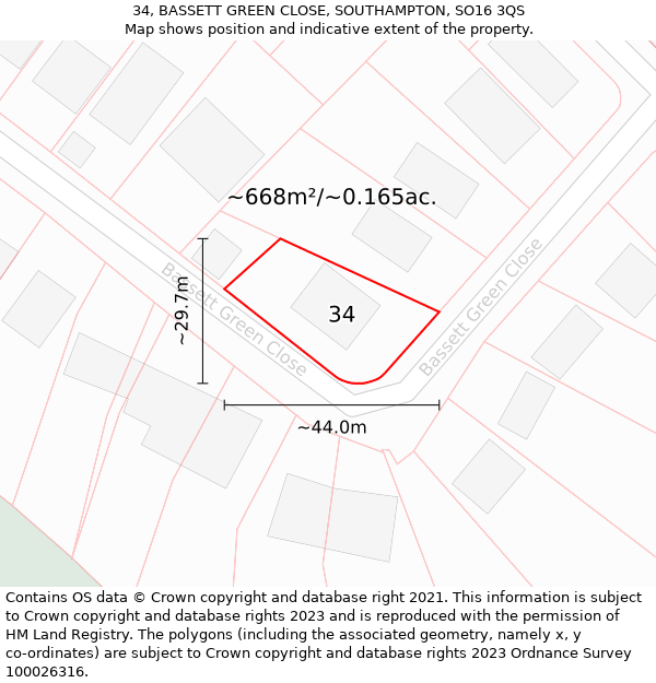 34, BASSETT GREEN CLOSE, SOUTHAMPTON, SO16 3QS: Plot and title map