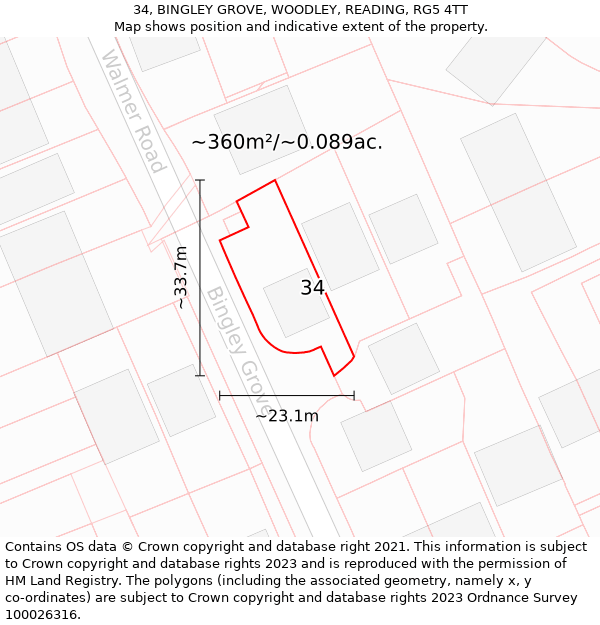 34, BINGLEY GROVE, WOODLEY, READING, RG5 4TT: Plot and title map