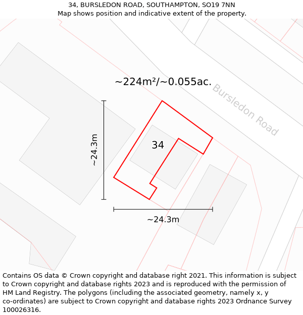 34, BURSLEDON ROAD, SOUTHAMPTON, SO19 7NN: Plot and title map