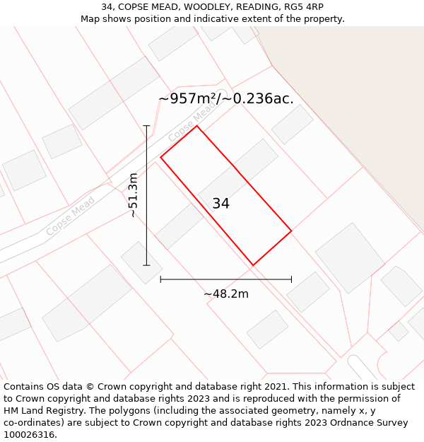 34, COPSE MEAD, WOODLEY, READING, RG5 4RP: Plot and title map