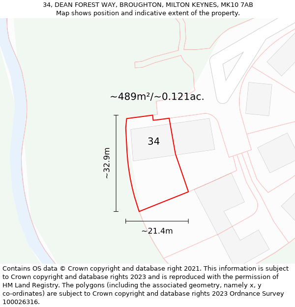 34, DEAN FOREST WAY, BROUGHTON, MILTON KEYNES, MK10 7AB: Plot and title map