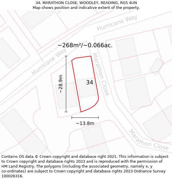 34, MARATHON CLOSE, WOODLEY, READING, RG5 4UN: Plot and title map