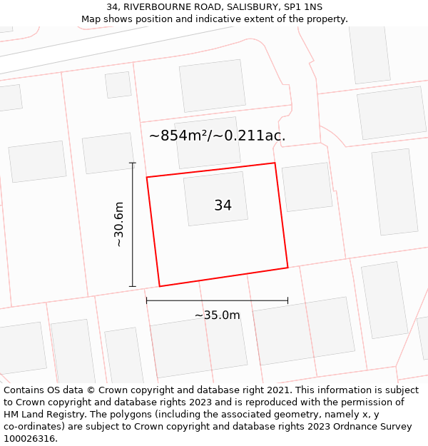 34, RIVERBOURNE ROAD, SALISBURY, SP1 1NS: Plot and title map