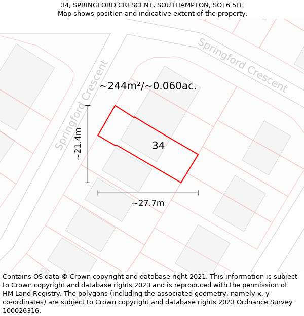 34, SPRINGFORD CRESCENT, SOUTHAMPTON, SO16 5LE: Plot and title map