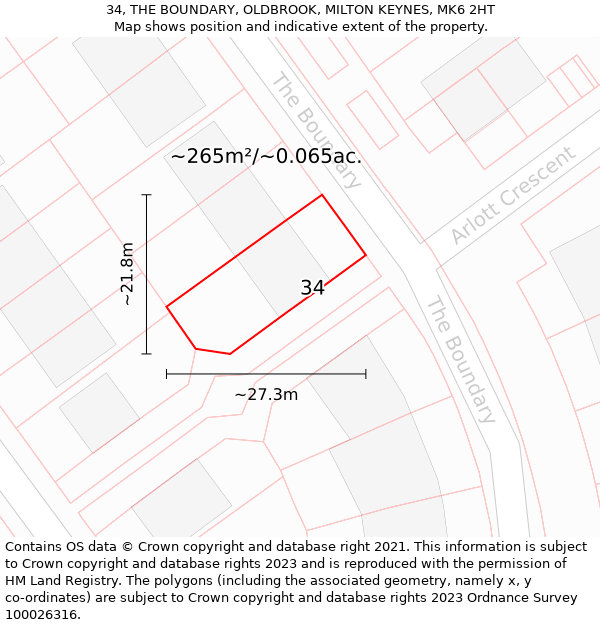 34, THE BOUNDARY, OLDBROOK, MILTON KEYNES, MK6 2HT: Plot and title map