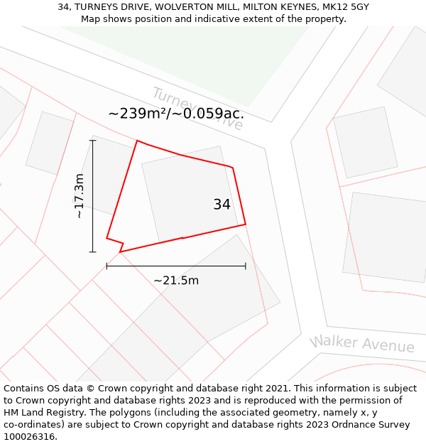 34, TURNEYS DRIVE, WOLVERTON MILL, MILTON KEYNES, MK12 5GY: Plot and title map