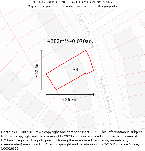 34, TWYFORD AVENUE, SOUTHAMPTON, SO15 5NP: Plot and title map