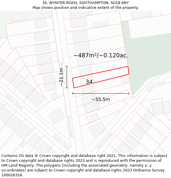 34, WYNTER ROAD, SOUTHAMPTON, SO18 6NY: Plot and title map