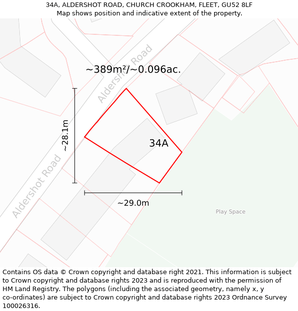 34A, ALDERSHOT ROAD, CHURCH CROOKHAM, FLEET, GU52 8LF: Plot and title map