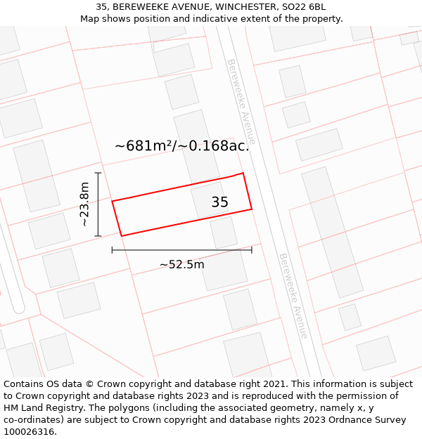 35, BEREWEEKE AVENUE, WINCHESTER, SO22 6BL: Plot and title map