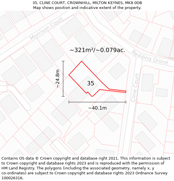 35, CLINE COURT, CROWNHILL, MILTON KEYNES, MK8 0DB: Plot and title map