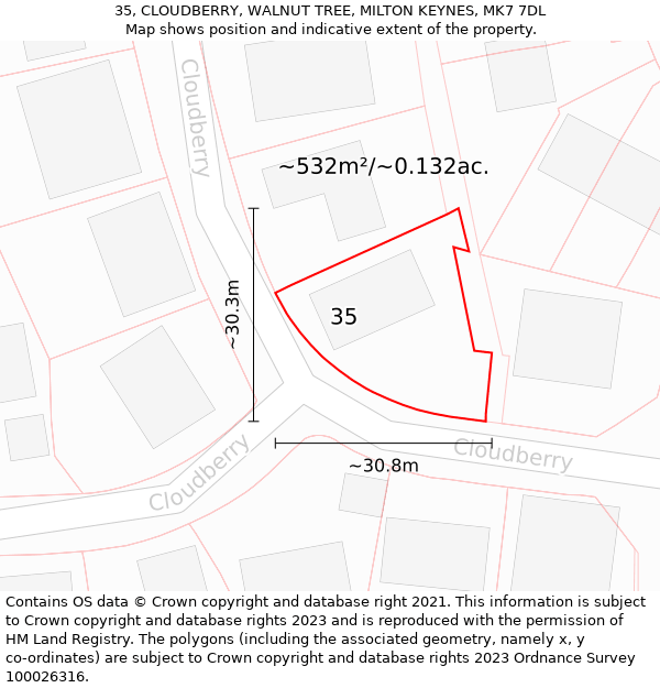 35, CLOUDBERRY, WALNUT TREE, MILTON KEYNES, MK7 7DL: Plot and title map