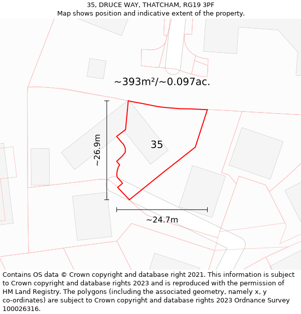 35, DRUCE WAY, THATCHAM, RG19 3PF: Plot and title map