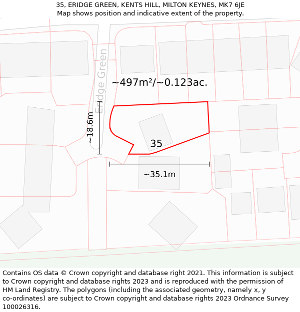 35, ERIDGE GREEN, KENTS HILL, MILTON KEYNES, MK7 6JE: Plot and title map