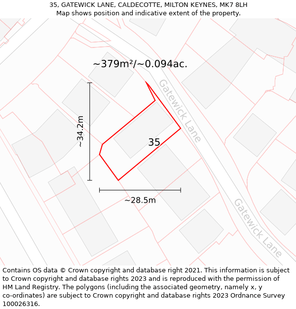 35, GATEWICK LANE, CALDECOTTE, MILTON KEYNES, MK7 8LH: Plot and title map