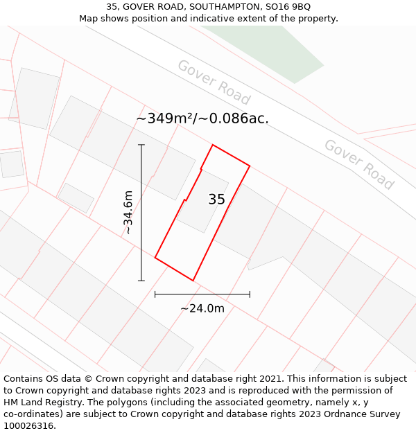 35, GOVER ROAD, SOUTHAMPTON, SO16 9BQ: Plot and title map
