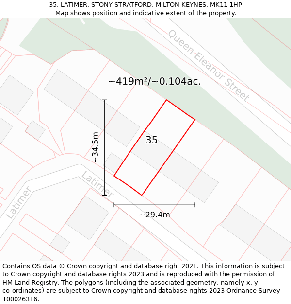 35, LATIMER, STONY STRATFORD, MILTON KEYNES, MK11 1HP: Plot and title map