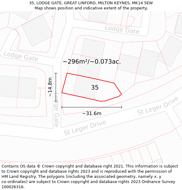 35, LODGE GATE, GREAT LINFORD, MILTON KEYNES, MK14 5EW: Plot and title map