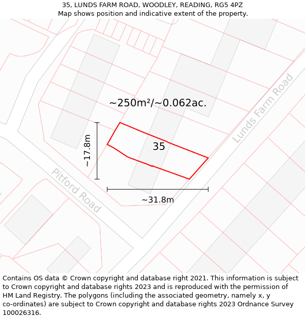 35, LUNDS FARM ROAD, WOODLEY, READING, RG5 4PZ: Plot and title map