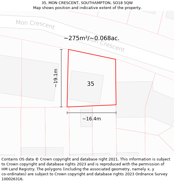 35, MON CRESCENT, SOUTHAMPTON, SO18 5QW: Plot and title map