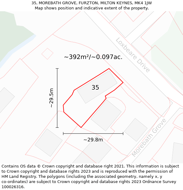 35, MOREBATH GROVE, FURZTON, MILTON KEYNES, MK4 1JW: Plot and title map