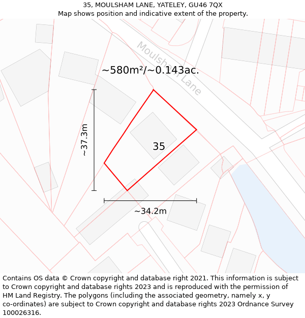 35, MOULSHAM LANE, YATELEY, GU46 7QX: Plot and title map