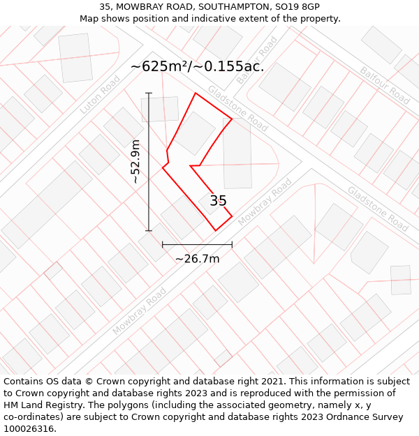 35, MOWBRAY ROAD, SOUTHAMPTON, SO19 8GP: Plot and title map