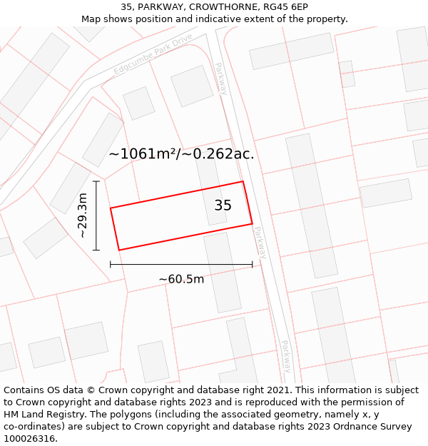 35, PARKWAY, CROWTHORNE, RG45 6EP: Plot and title map