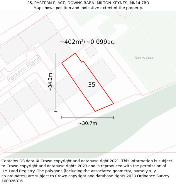 35, PASTERN PLACE, DOWNS BARN, MILTON KEYNES, MK14 7RB: Plot and title map