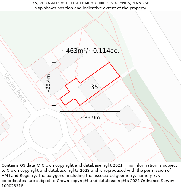 35, VERYAN PLACE, FISHERMEAD, MILTON KEYNES, MK6 2SP: Plot and title map