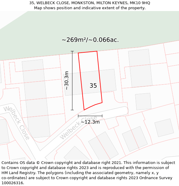 35, WELBECK CLOSE, MONKSTON, MILTON KEYNES, MK10 9HQ: Plot and title map