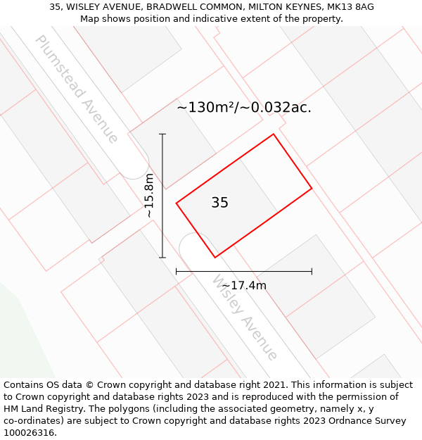 35, WISLEY AVENUE, BRADWELL COMMON, MILTON KEYNES, MK13 8AG: Plot and title map