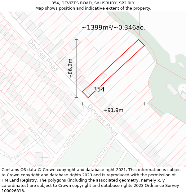 354, DEVIZES ROAD, SALISBURY, SP2 9LY: Plot and title map