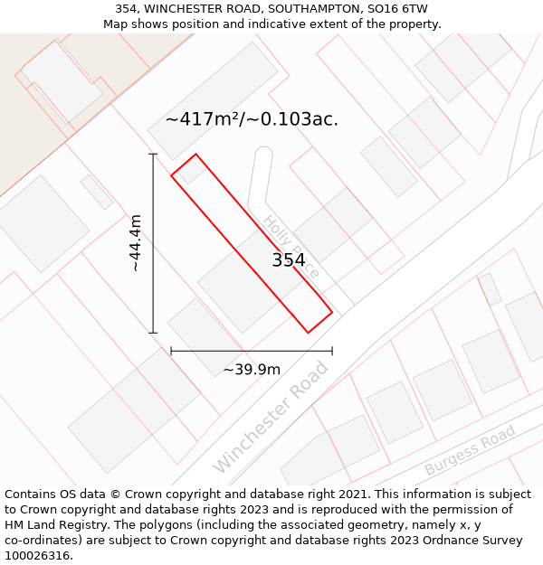 354, WINCHESTER ROAD, SOUTHAMPTON, SO16 6TW: Plot and title map