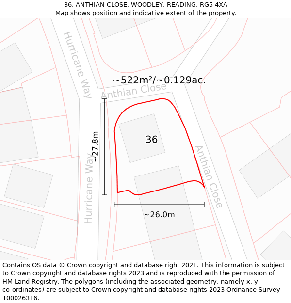 36, ANTHIAN CLOSE, WOODLEY, READING, RG5 4XA: Plot and title map