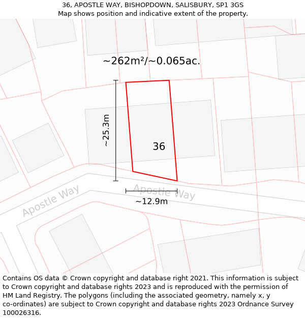 36, APOSTLE WAY, BISHOPDOWN, SALISBURY, SP1 3GS: Plot and title map