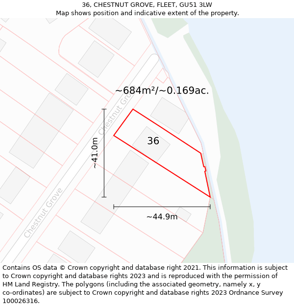 36, CHESTNUT GROVE, FLEET, GU51 3LW: Plot and title map