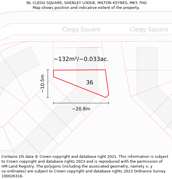 36, CLEGG SQUARE, SHENLEY LODGE, MILTON KEYNES, MK5 7HG: Plot and title map