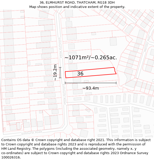 36, ELMHURST ROAD, THATCHAM, RG18 3DH: Plot and title map