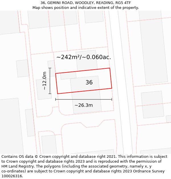 36, GEMINI ROAD, WOODLEY, READING, RG5 4TF: Plot and title map