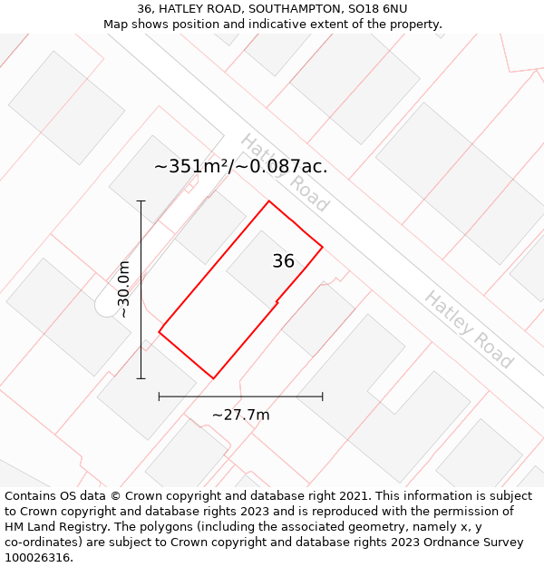 36, HATLEY ROAD, SOUTHAMPTON, SO18 6NU: Plot and title map